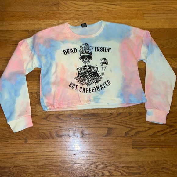 Dead Inside but Caffeinated tie-dye crewneck cropped sweatshirt. - Picture 6 of 8